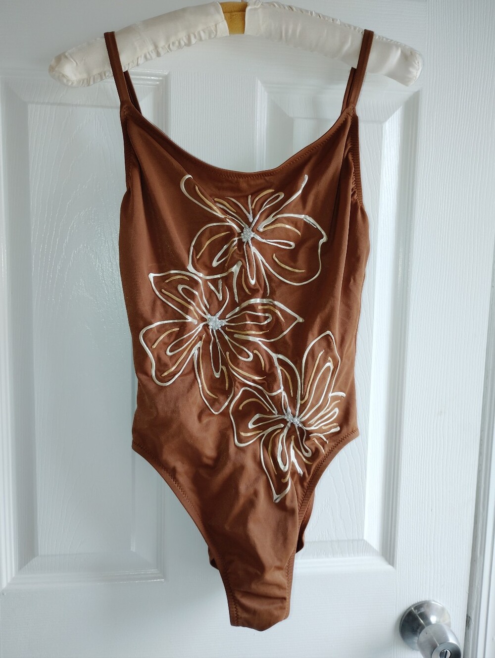 DeWeese Rare Vintage Puffy Paint Hand Painted Floral Swimsuit 14 Vintage